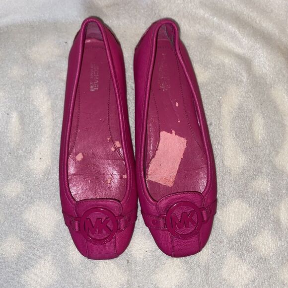 Michael Kors 7M Fulton Moccasin Pink Leather Round Toe Ballet Flat Shoe MK Logo - Picture 2 of 11